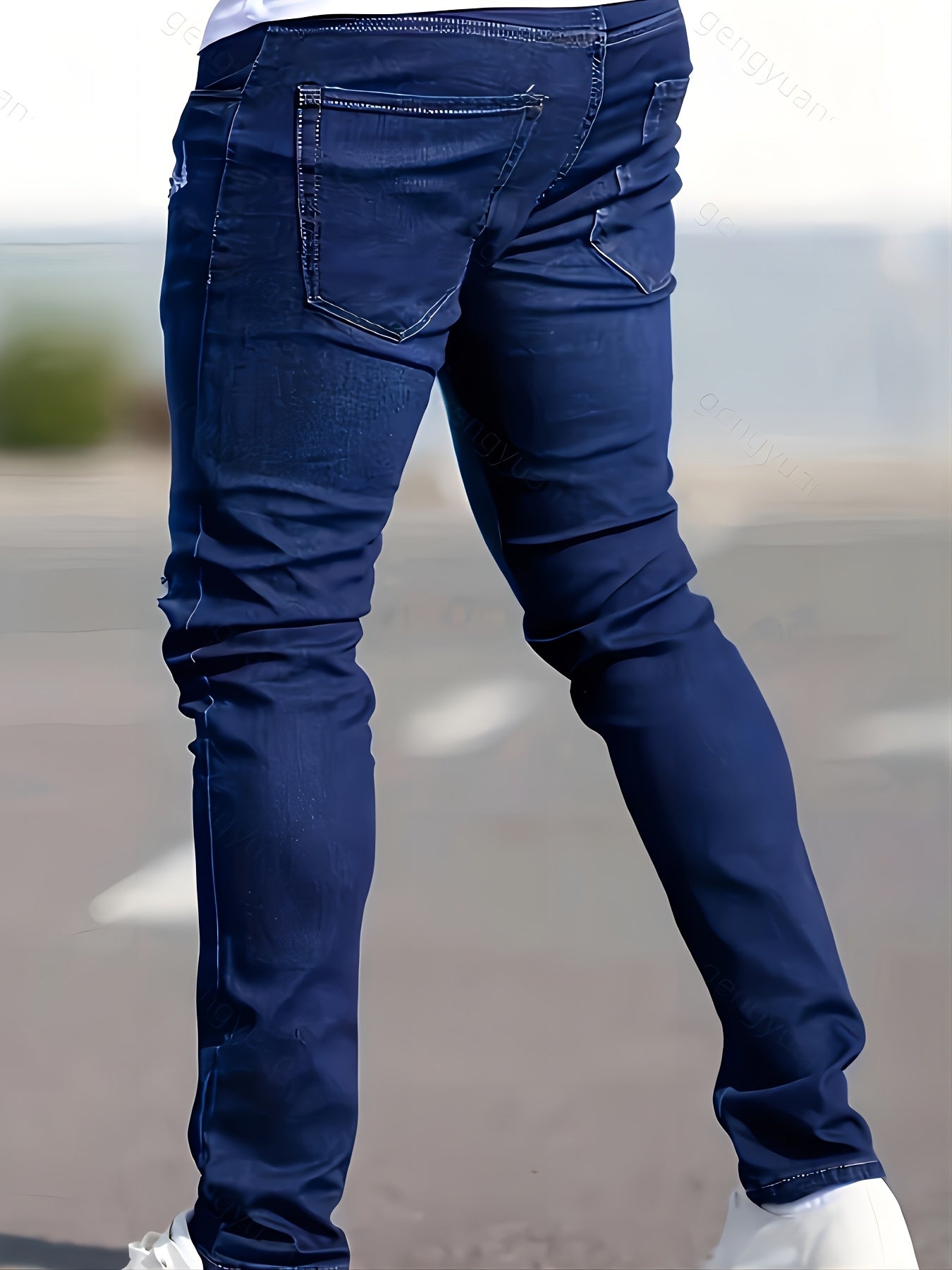 3er-Set Herren-Jeans mit elastischem Bund, Slim Fit, mittlere Dehnbarkeit, einfarbig, normale Länge, gewaschene Details, für alle Jahreszeiten geeignet