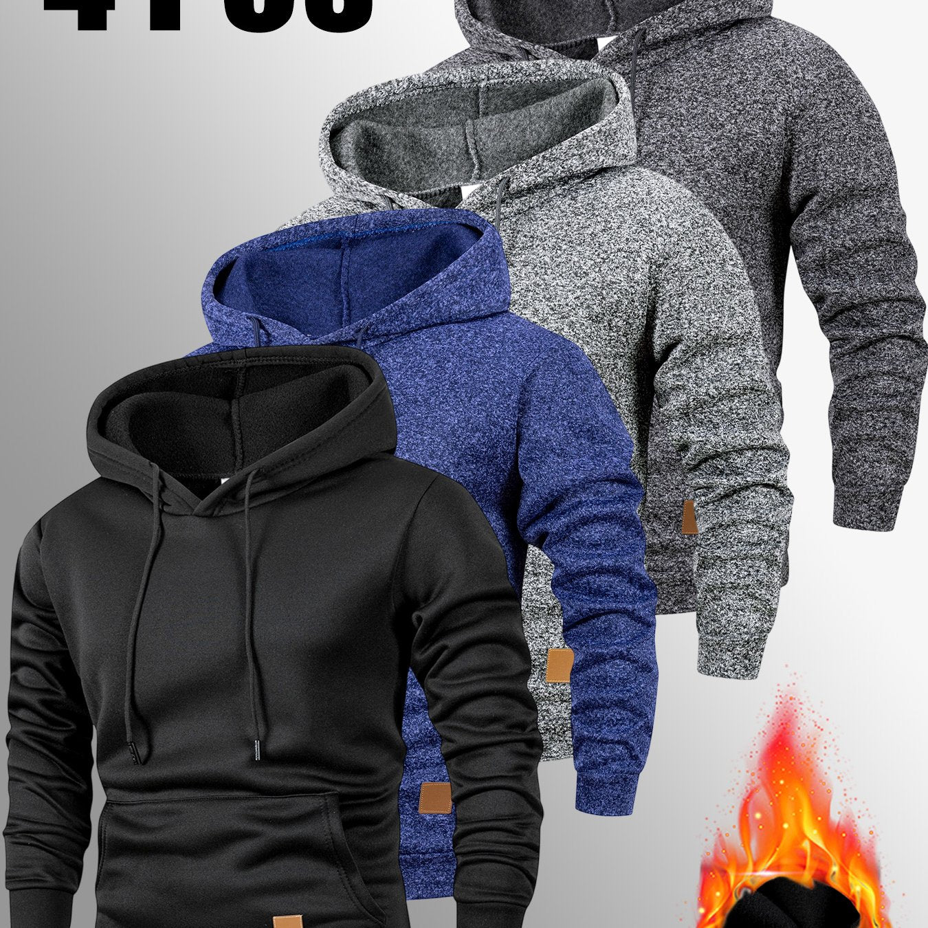 4er-Set Warmes Kapuzenpullover-Set, Herbst-Winter Freizeit Minimalistisches einfarbiges Langarm-Thermooberteil mit Kängurutasche und verstellbarer Kapuze mit Kordelzug