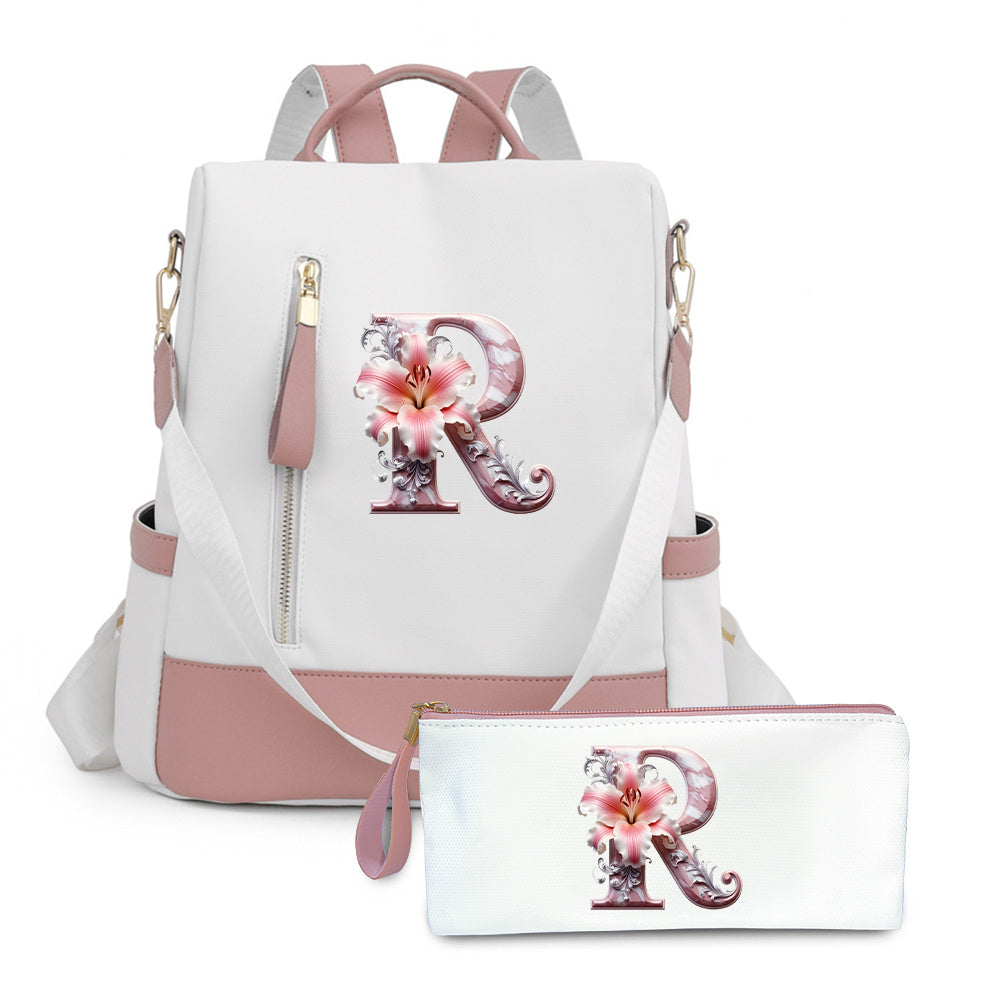 2er-Set Rucksack und Handtasche kompatibel für Tablet/Laptop - Große Kapazität mit mehreren Fächern / Reisetaschen mit verstellbaren Gurten, leichtes Design & A-Z Buchstabenoptionen