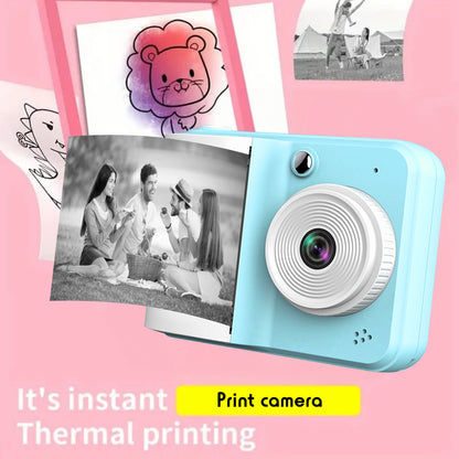 Tragbarer Mini-Fotodrucker & Dual-Kamera-Instant-Kamera , MP3-Wiedergabe und Smart-Game-Funktionen, inklusive 3 Rollen Druckerpapier