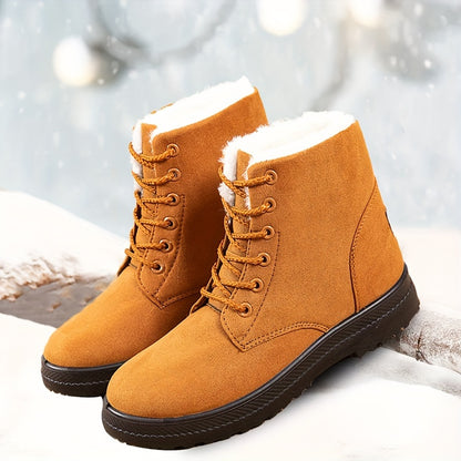 Damen-Winterstiefel für den Schnee - Rutschfeste PU-Sohle, Schnürverschluss, Gepolsterte Innensohle - Winterstiefel für Alltag und festliche Outfits - Erweiterte Größen bis US Damengröße 44 (EU 43) - Schwarze Stiefel für Winterabenteuer im Schnee