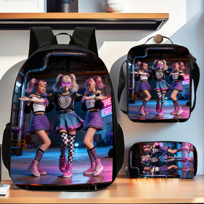K-Pop Themen-Rucksack-Set mit Umhängetasche & Federmäppchen , koreanisches Popkultur-Design Sport, Reisen