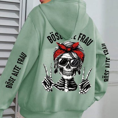 Große Größen  - Hoodie mit Totenkopf-Muster - Böse Alte Frau Druck