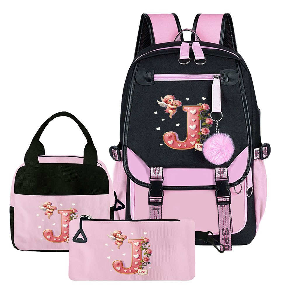 3-teiliges Set: Rucksack-Set mit Cupid-Herz-Elementen, beinhaltet Rucksack, Clutch und Tote Bag, modisch und praktisch