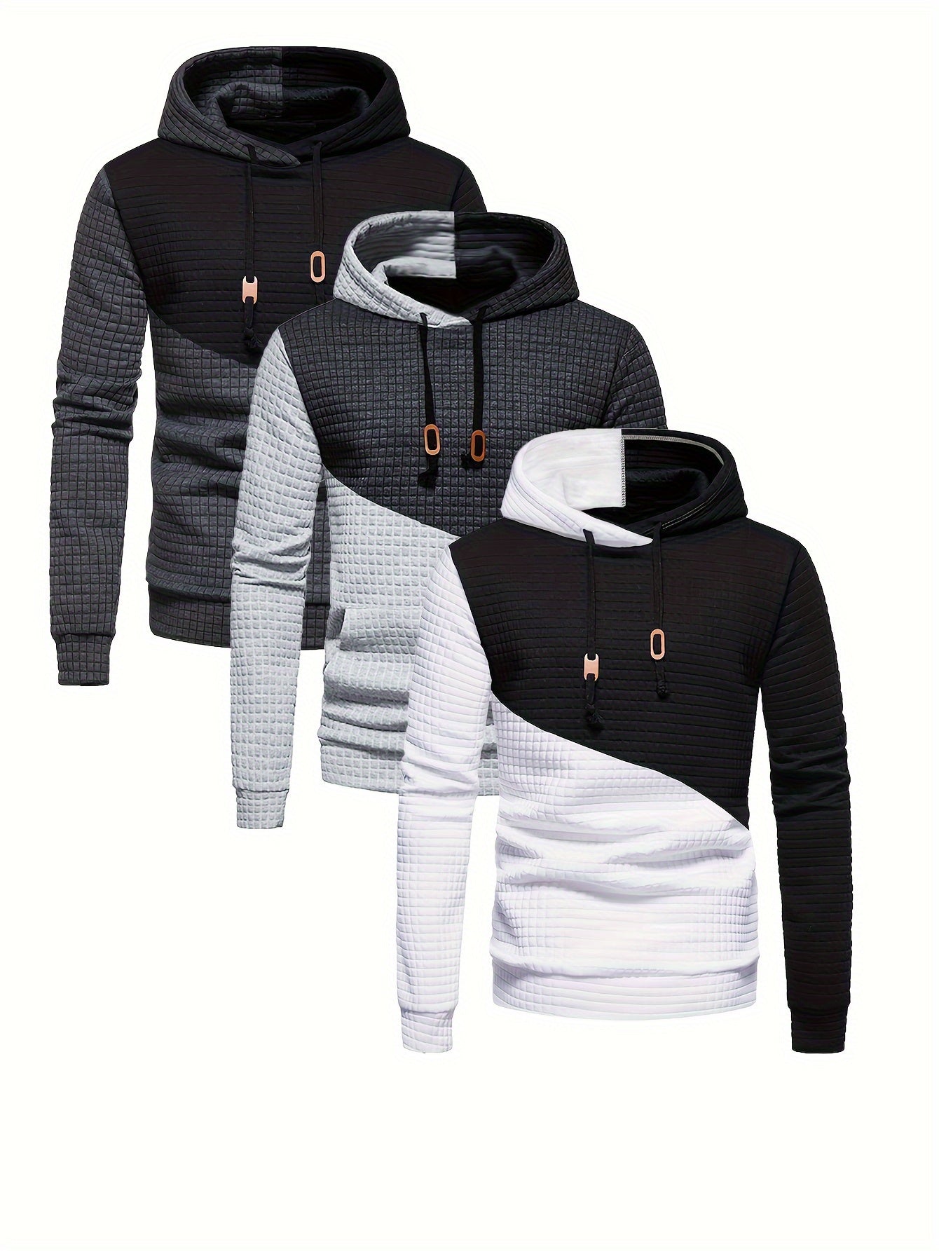3er-Set kariertes Color-Block-Sporthoodie, vielseitiges Kapuzen-Sweatshirt, lässiges Street-Hoodie.