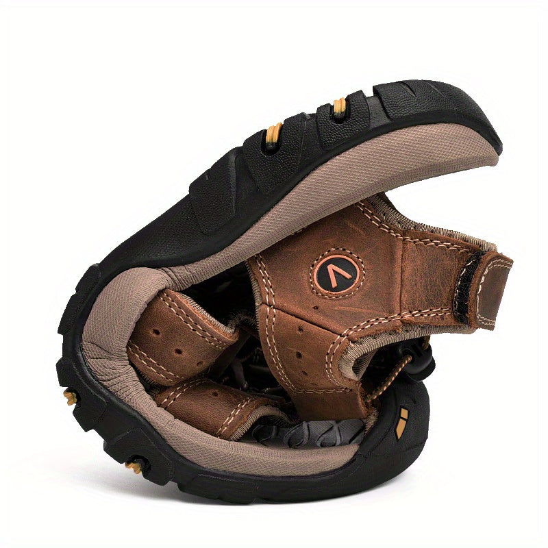 CLOHOO Marke Rindsleder Gummisohle Dicke Sohle Handgefertigte Freizeit Geschlossene Zehen Herren Sandalen