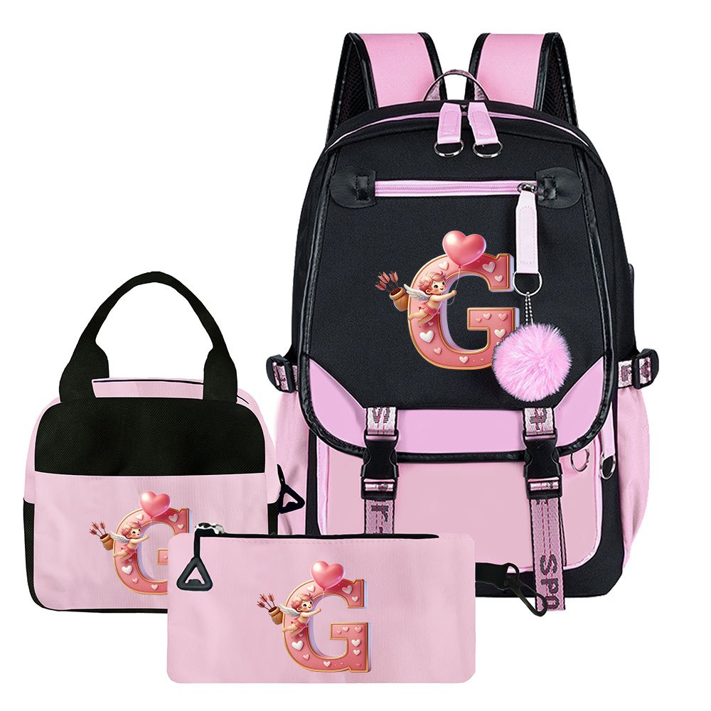 3-teiliges Set: Rucksack-Set mit Cupid-Herz-Elementen, beinhaltet Rucksack, Clutch und Tote Bag, modisch und praktisch