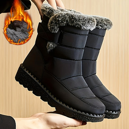 Gefütterte Winterstiefel aus Kunstpelz, wasserdicht und rutschfest, mit warmem Plüschfutter und dicker Sohle, Knöchelstiefel für Damen, Schneestiefel