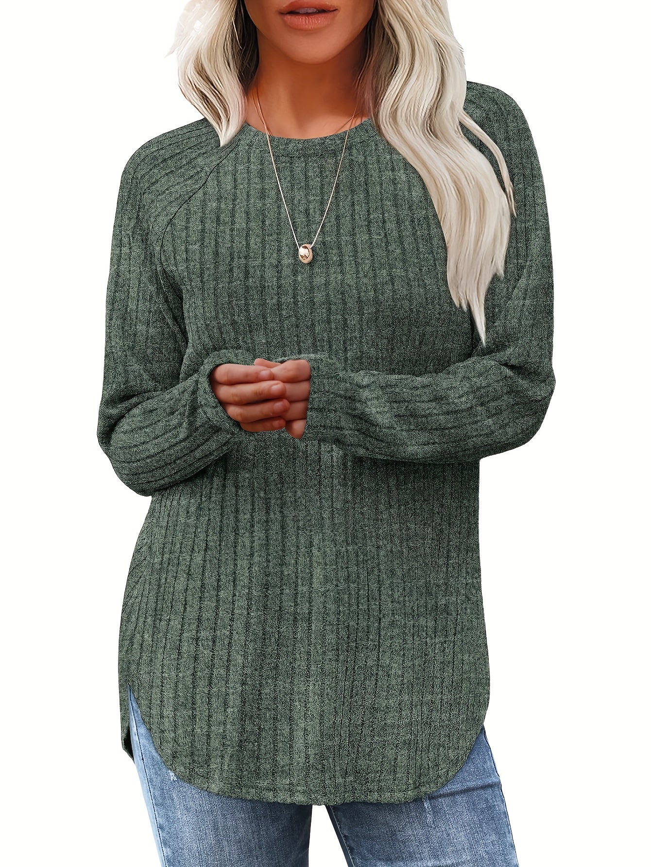 Vierteiliges Set Damenmode Oberteil Herbst Winter Basic Locker Elegant Rundhals Langarm Pullover