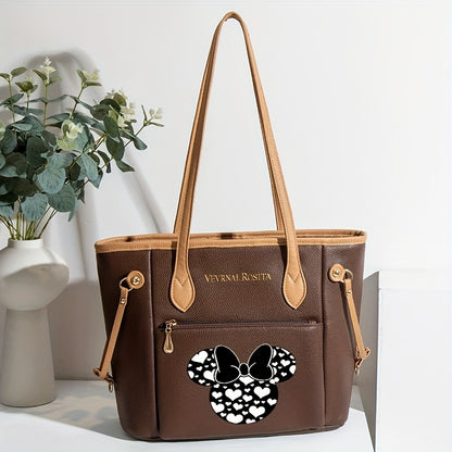 1 Stück Vintage Mickey Ohren Handtasche mit Print, Reißverschluss, Schultergurt für den täglichen Gebrauch