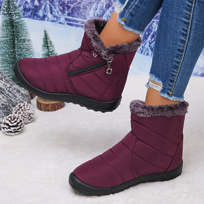 Damen Stiefeletten mit flauschigem Kragen, stilvolle Winterschuhe, bequemes Slip-On-Design, trendige kurze Stiefel, perfekt für kaltes Wetter