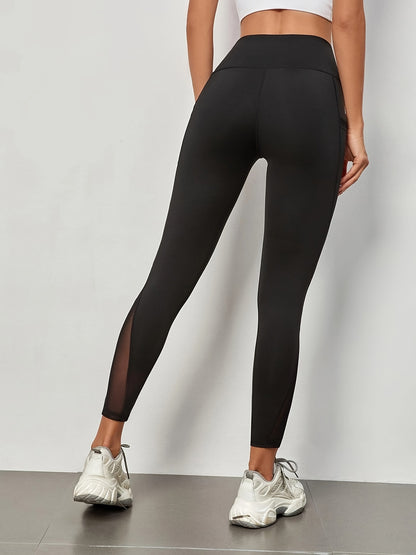 Damen-Sportbekleidung: Yoga-Leggings aus Mesh mit hohem Bund und seitlichen Taschen für Fitness und Sport im Fitnessstudio