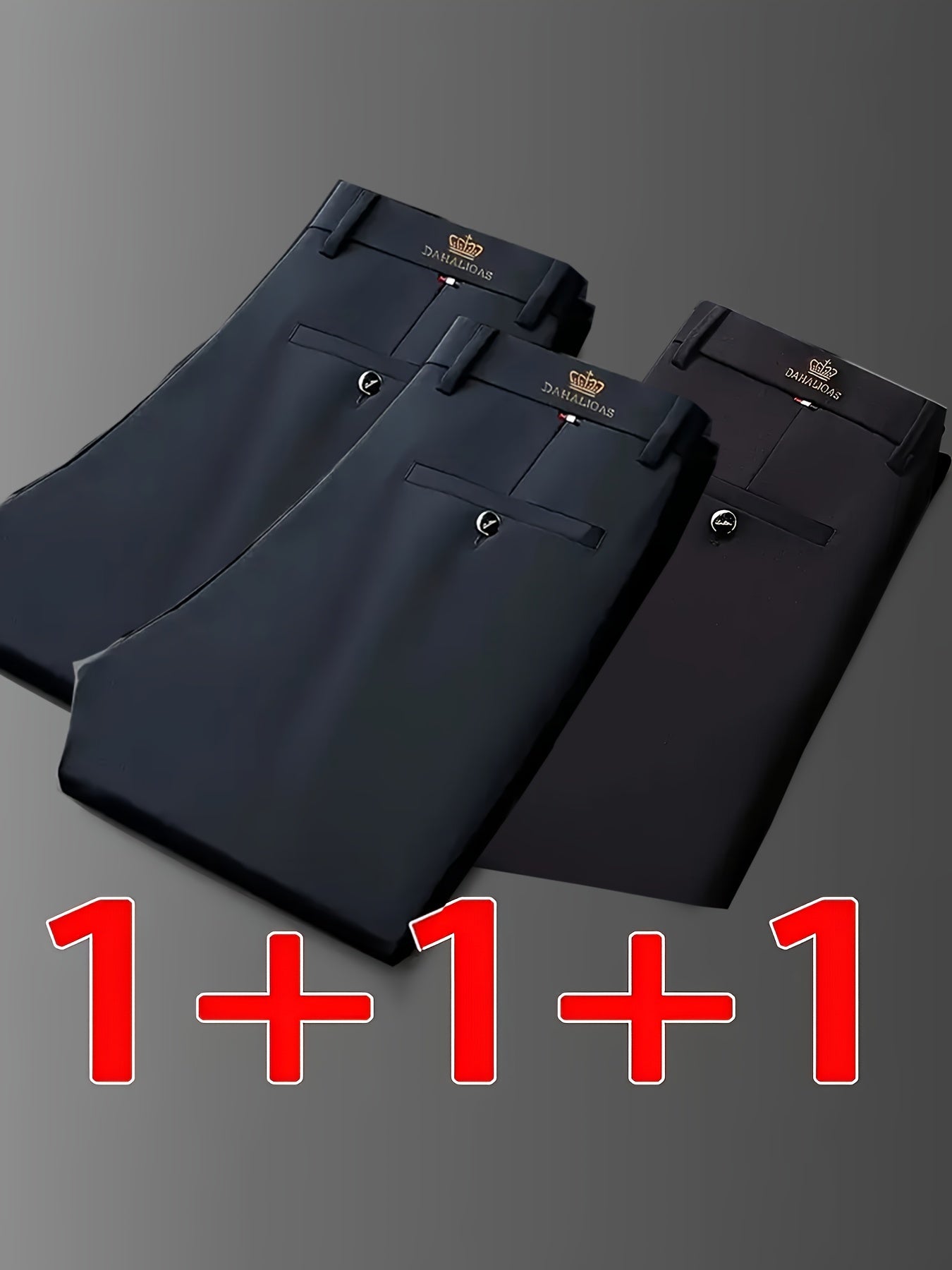3er-Pack hoch elastische Herren-Business-Casual-Hosen, ganzjährige Tragbarkeit, knitterfrei – kein Bügeln erforderlich, professioneller Stil, klassisches Design, hochwertige Verarbeitung, maschinenwaschbar