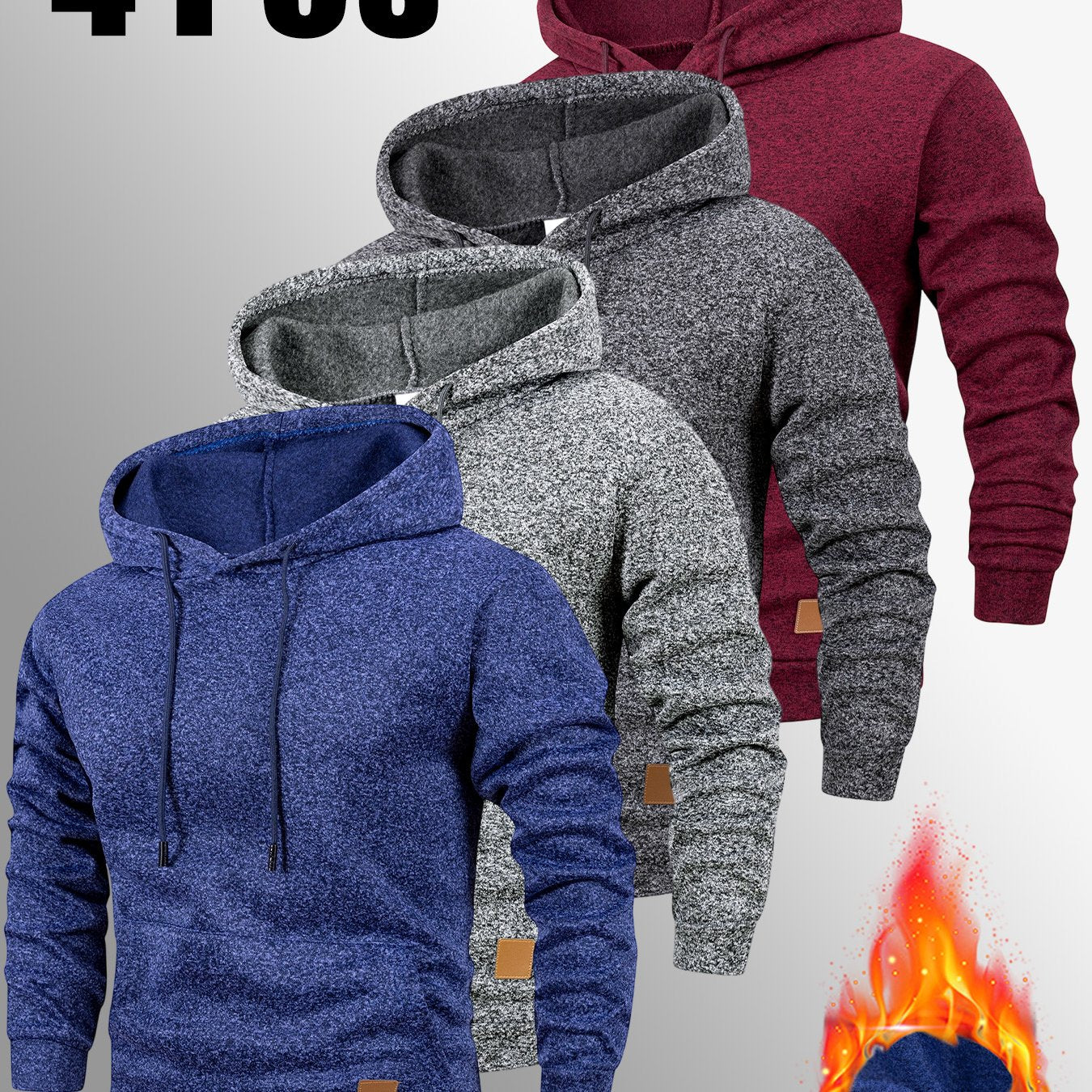 4er-Set Warmes Kapuzenpullover-Set, Herbst-Winter Freizeit Minimalistisches einfarbiges Langarm-Thermooberteil mit Kängurutasche und verstellbarer Kapuze mit Kordelzug