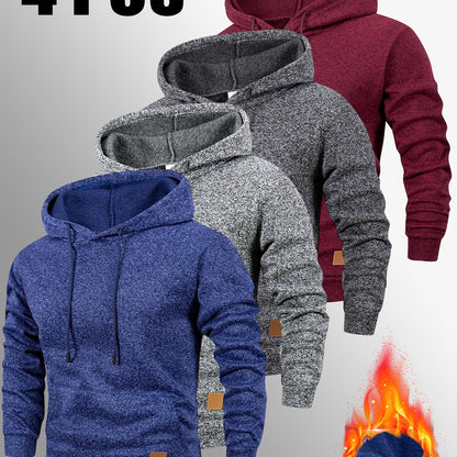 4er-Set Warmes Kapuzenpullover-Set, Herbst-Winter Freizeit Minimalistisches einfarbiges Langarm-Thermooberteil mit Kängurutasche und verstellbarer Kapuze mit Kordelzug